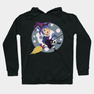 Catwoman Witch Hybrid Chilling on Broomstick Hoodie